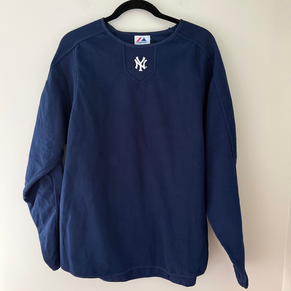 Majestic New York Yankees MLB Fleece Pullover Navy Blue Mens Medium
